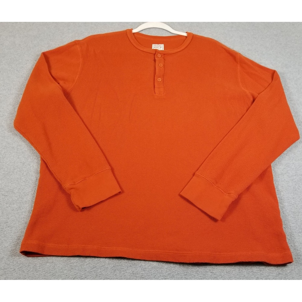 Merona Henley Shirt Mens XL Orange Waffle Knit Long Sleeves Cotton Casual Fall